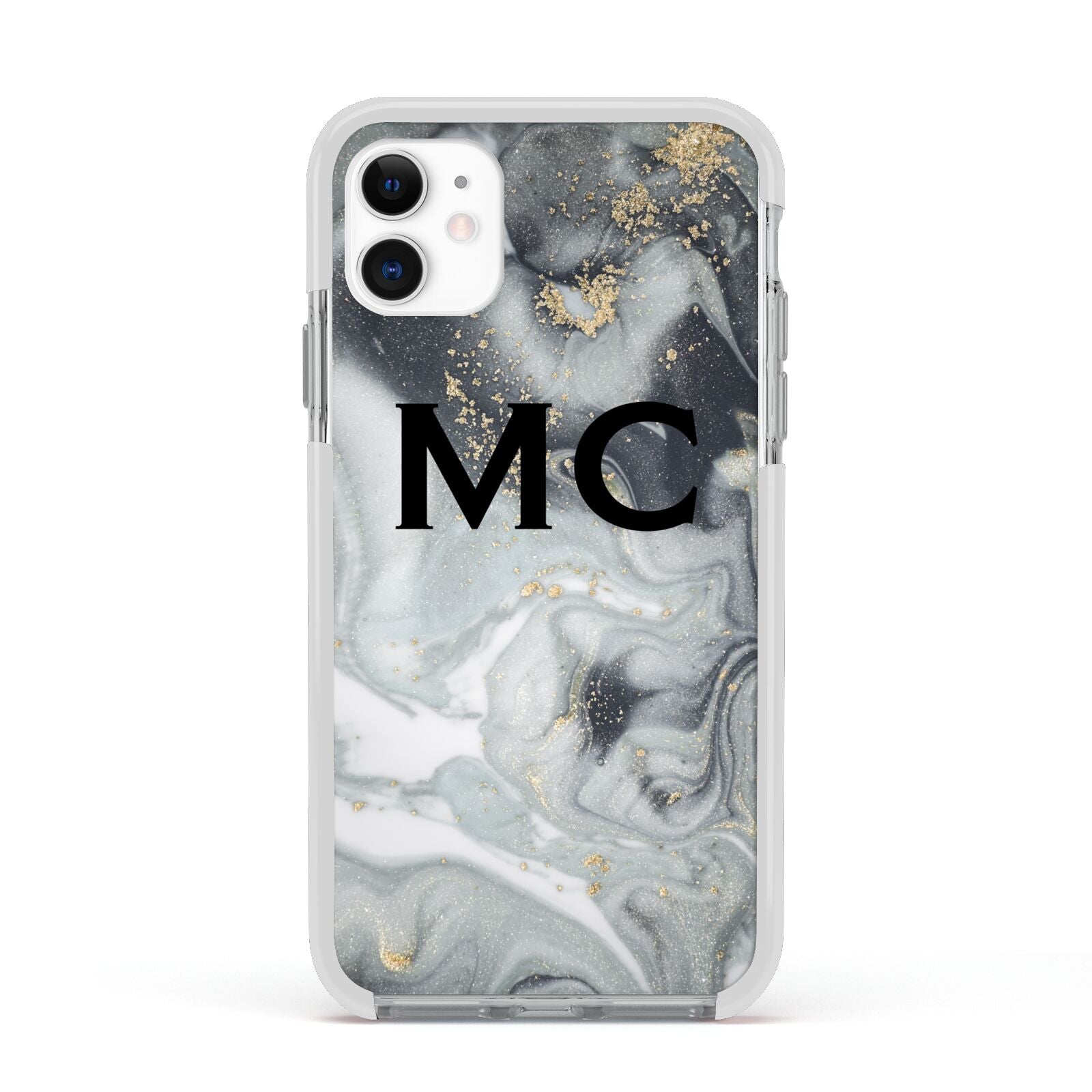 Monogram Black White Swirl Marble Apple iPhone 11 in White with White Impact Case