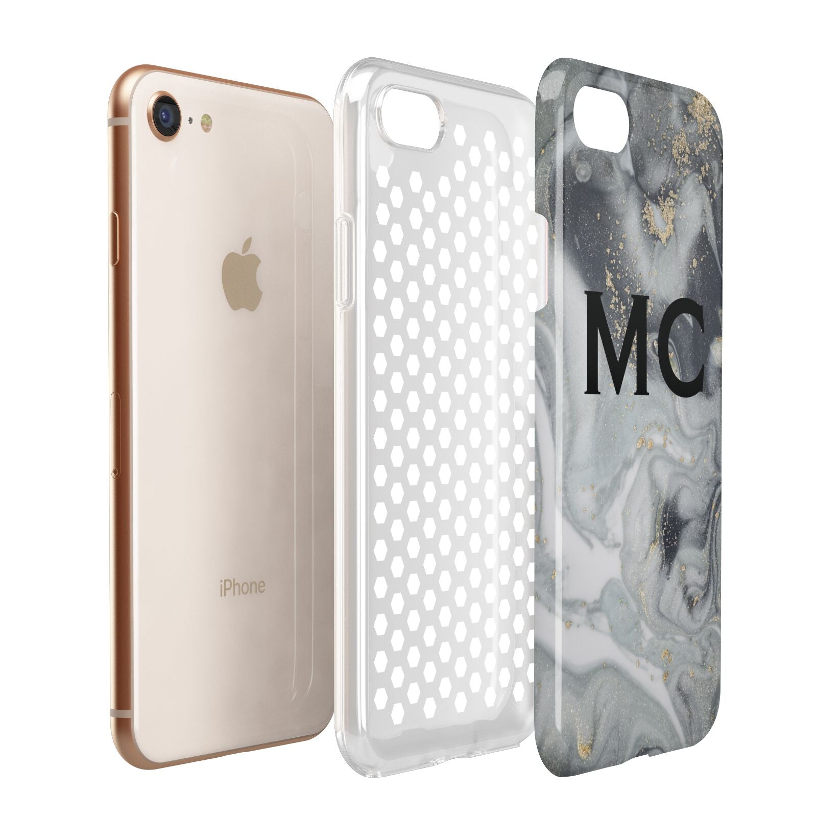 Monogram Black White Swirl Marble Apple iPhone 7 8 3D Tough Case Expanded View