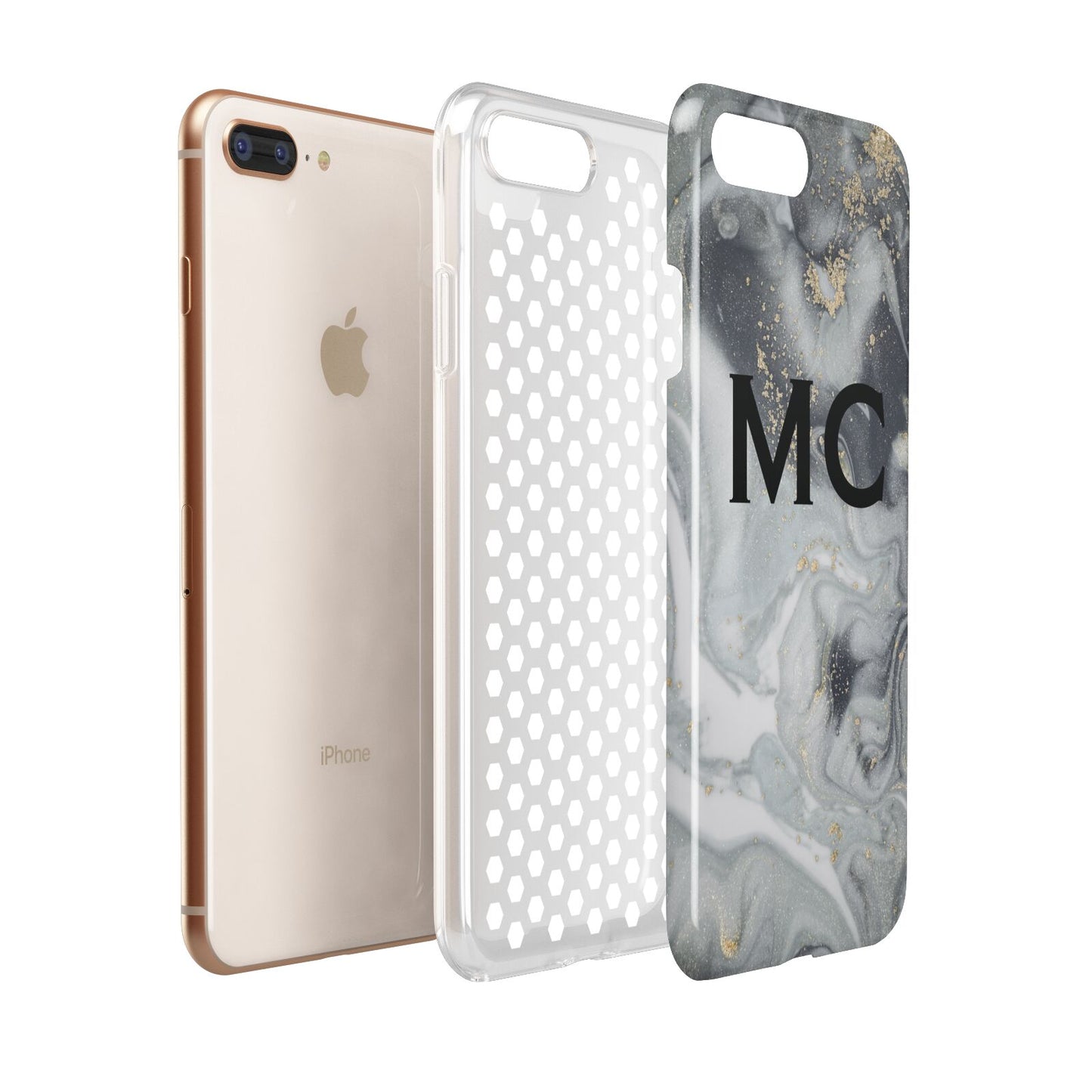 Monogram Black White Swirl Marble Apple iPhone 7 8 Plus 3D Tough Case Expanded View