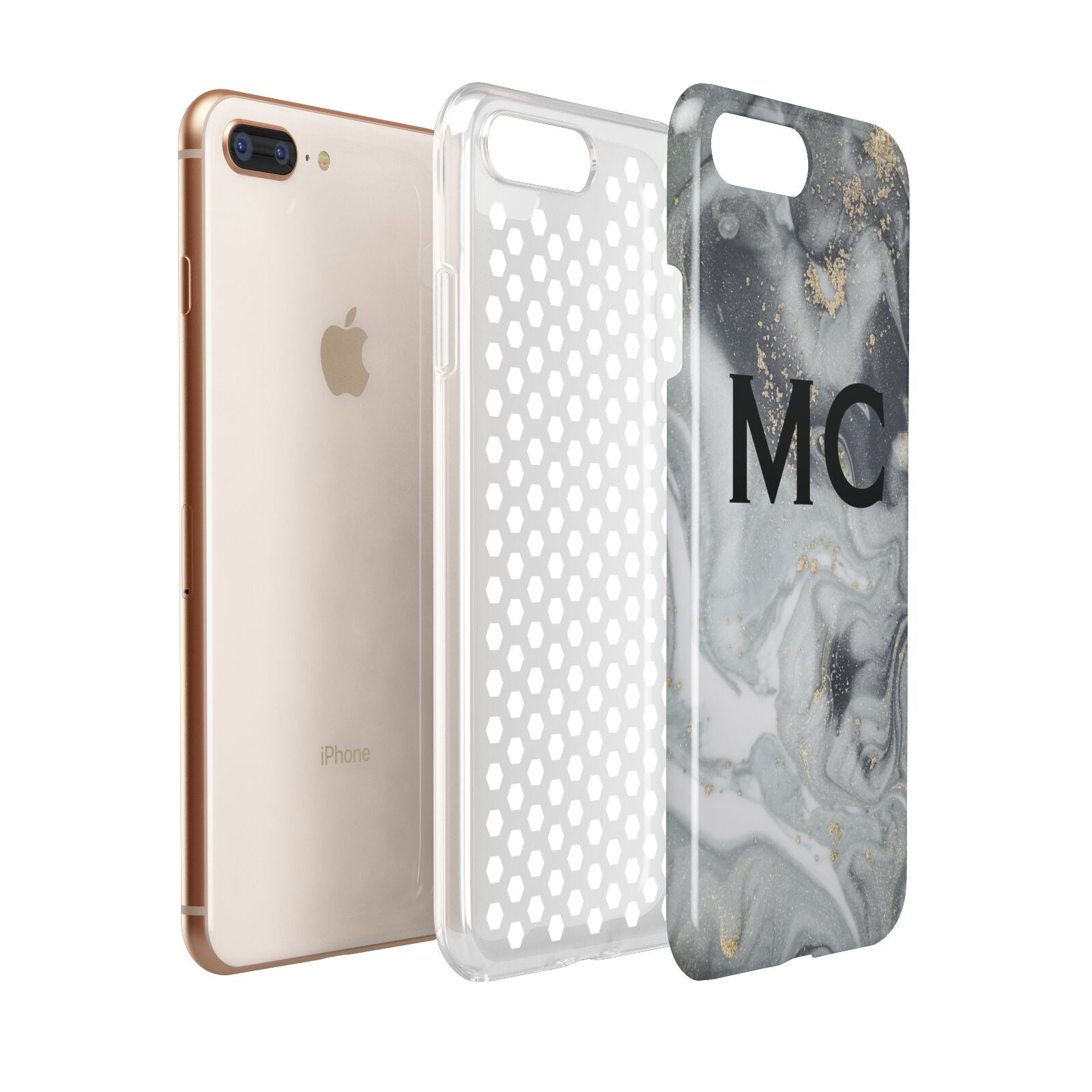 Monogram Black White Swirl Marble Apple iPhone 7 8 Plus 3D Tough Case Expanded View