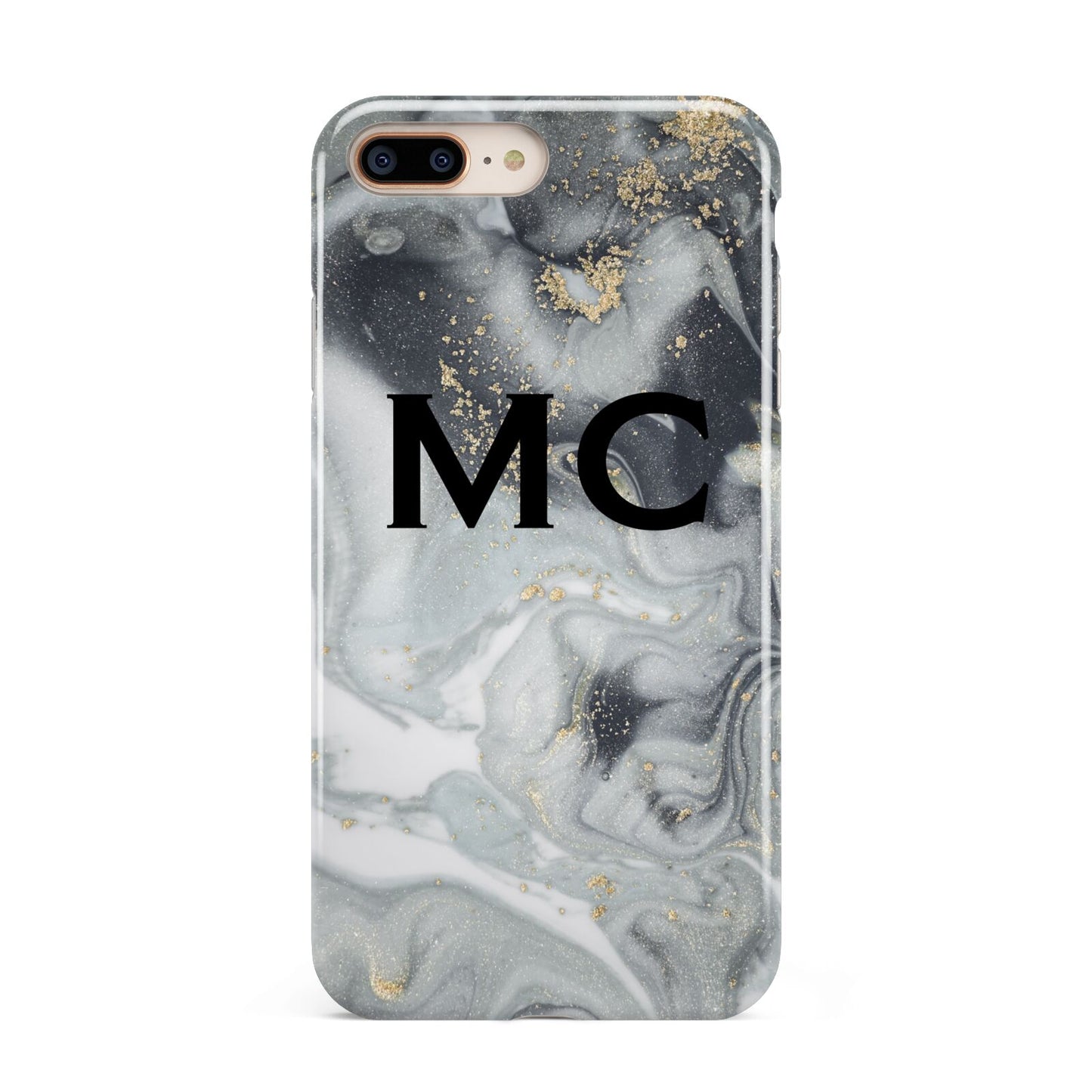 Monogram Black White Swirl Marble Apple iPhone 7 8 Plus 3D Tough Case