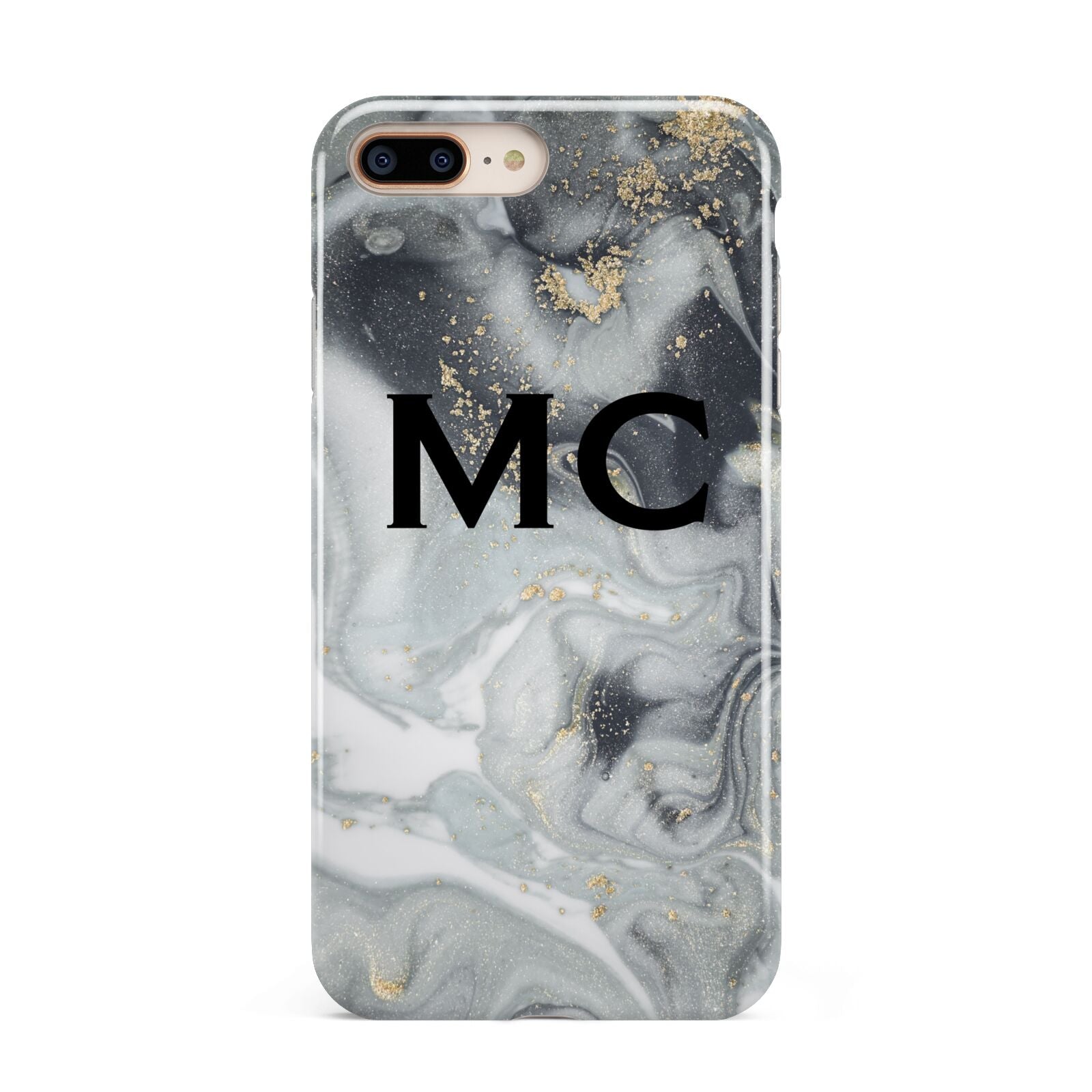 Monogram Black White Swirl Marble Apple iPhone 7 8 Plus 3D Tough Case