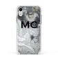 Monogram Black White Swirl Marble Apple iPhone XR Impact Case White Edge on Silver Phone