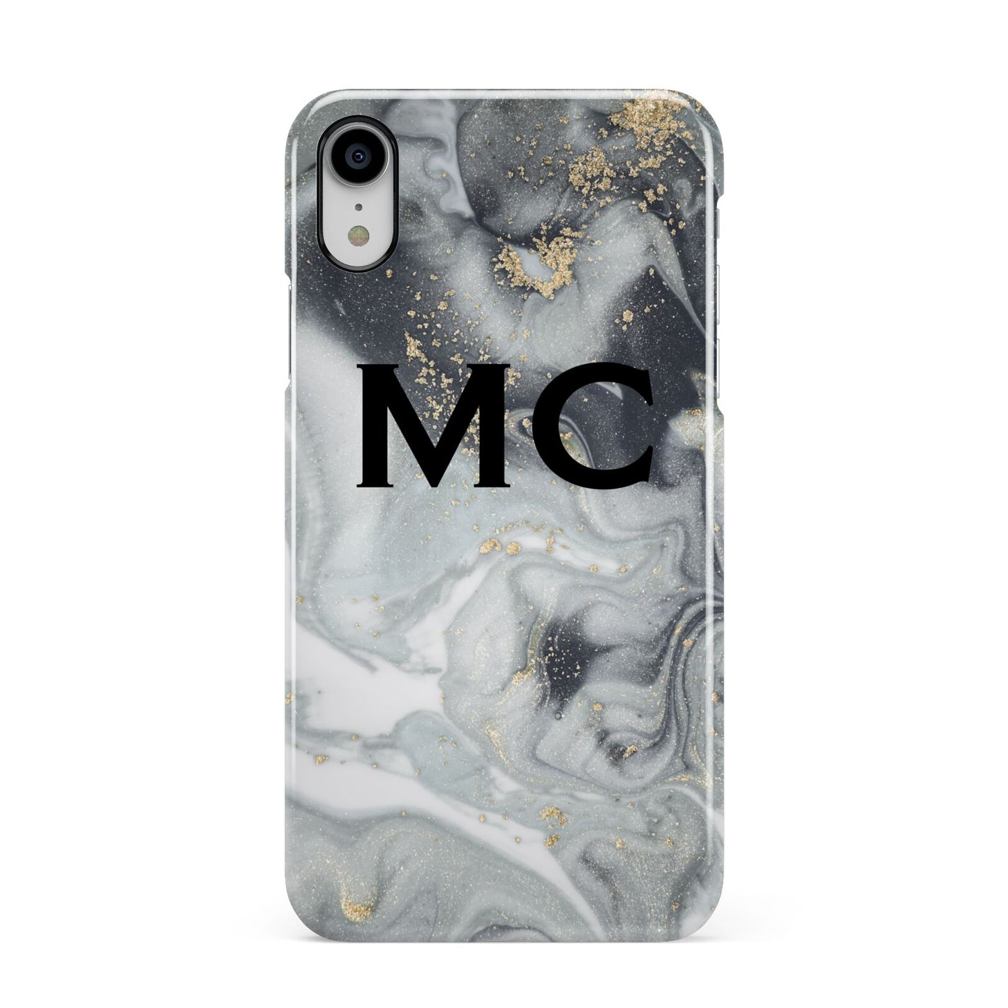 Monogram Black White Swirl Marble Apple iPhone XR White 3D Snap Case