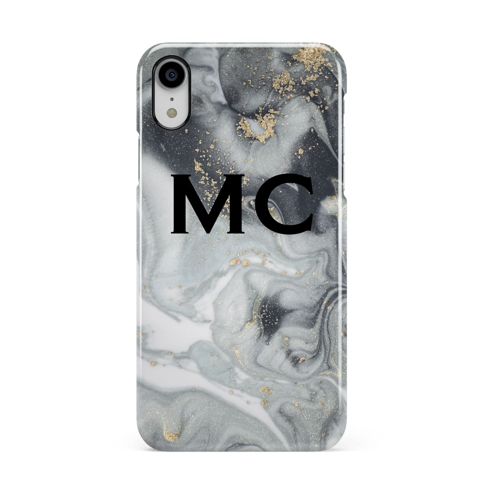 Monogram Black White Swirl Marble Apple iPhone XR White 3D Snap Case
