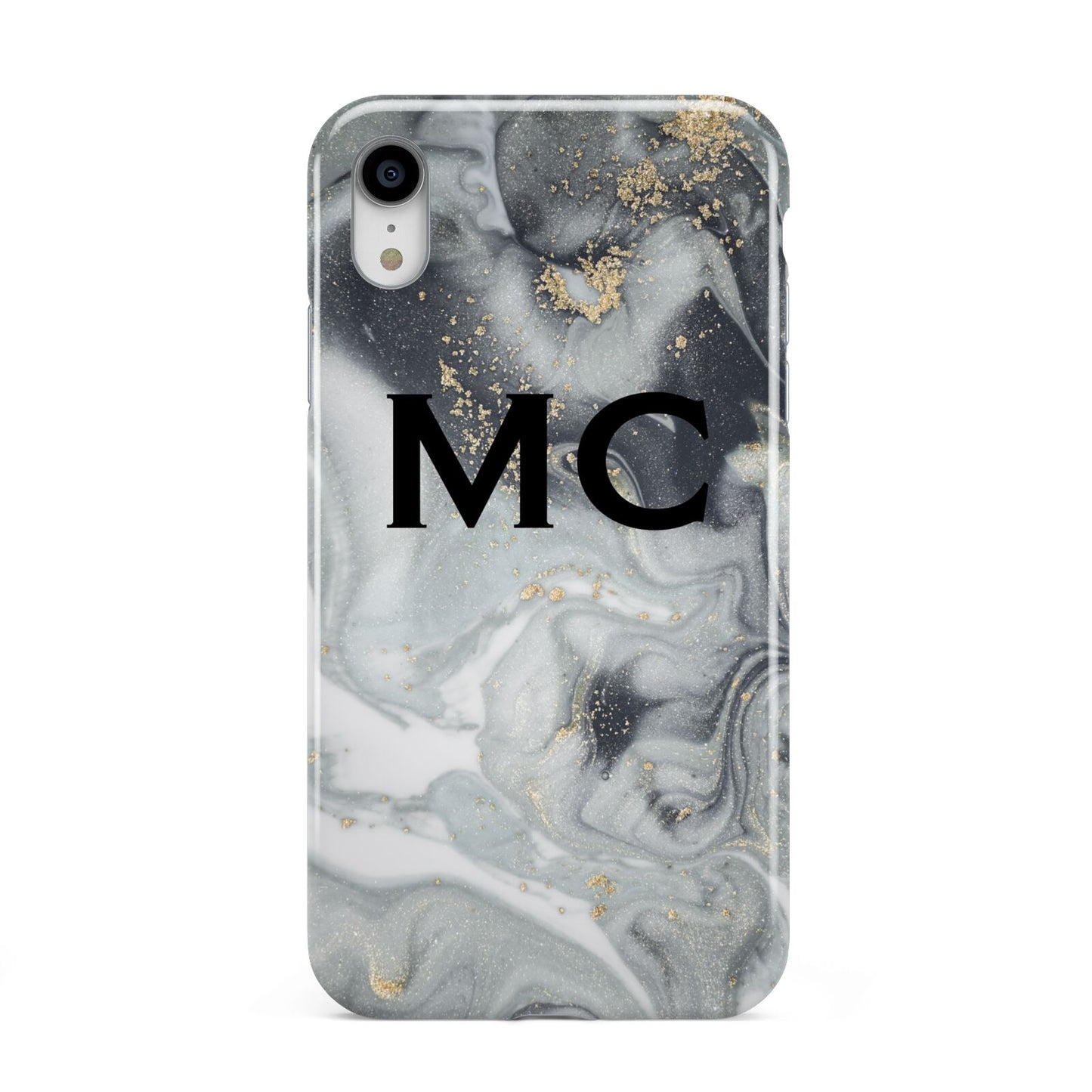 Monogram Black White Swirl Marble Apple iPhone XR White 3D Tough Case