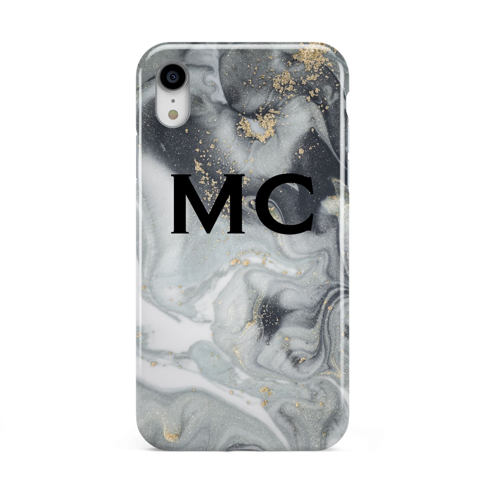 Monogram Black White Swirl Marble Apple iPhone XR White 3D Tough Case