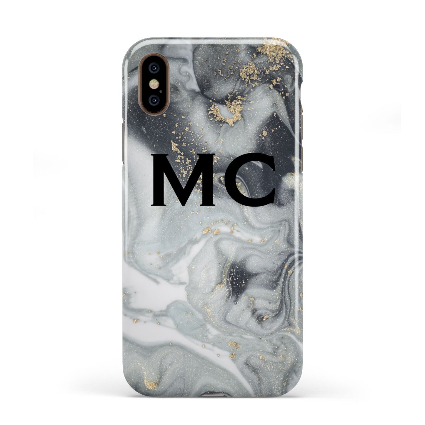 Monogram Black White Swirl Marble Apple iPhone XS 3D Tough