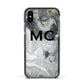 Monogram Black White Swirl Marble Apple iPhone Xs Impact Case Black Edge on Black Phone