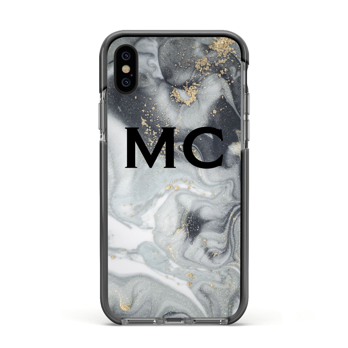 Monogram Black White Swirl Marble Apple iPhone Xs Impact Case Black Edge on Black Phone
