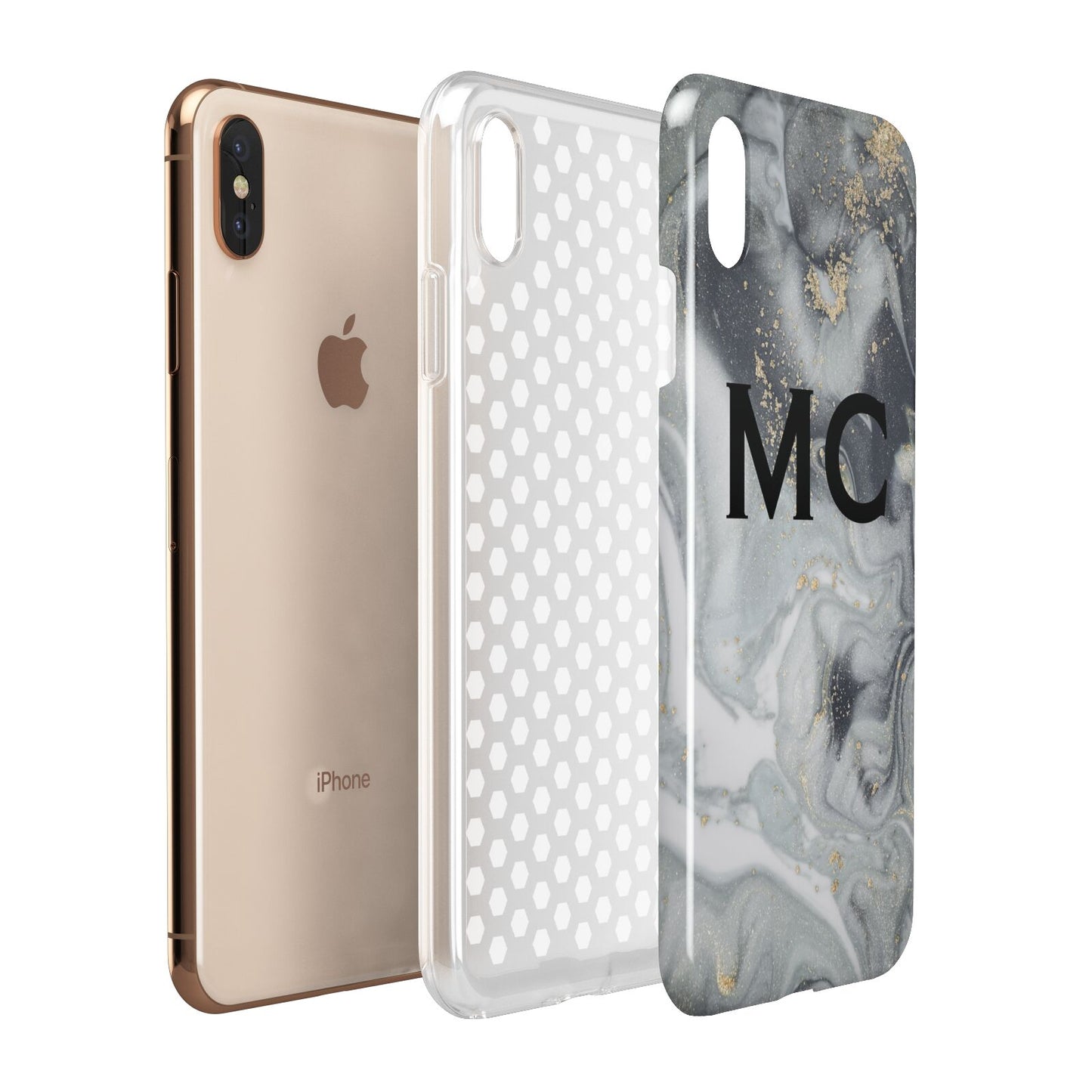 Monogram Black White Swirl Marble Apple iPhone Xs Max 3D Tough Case Expanded View