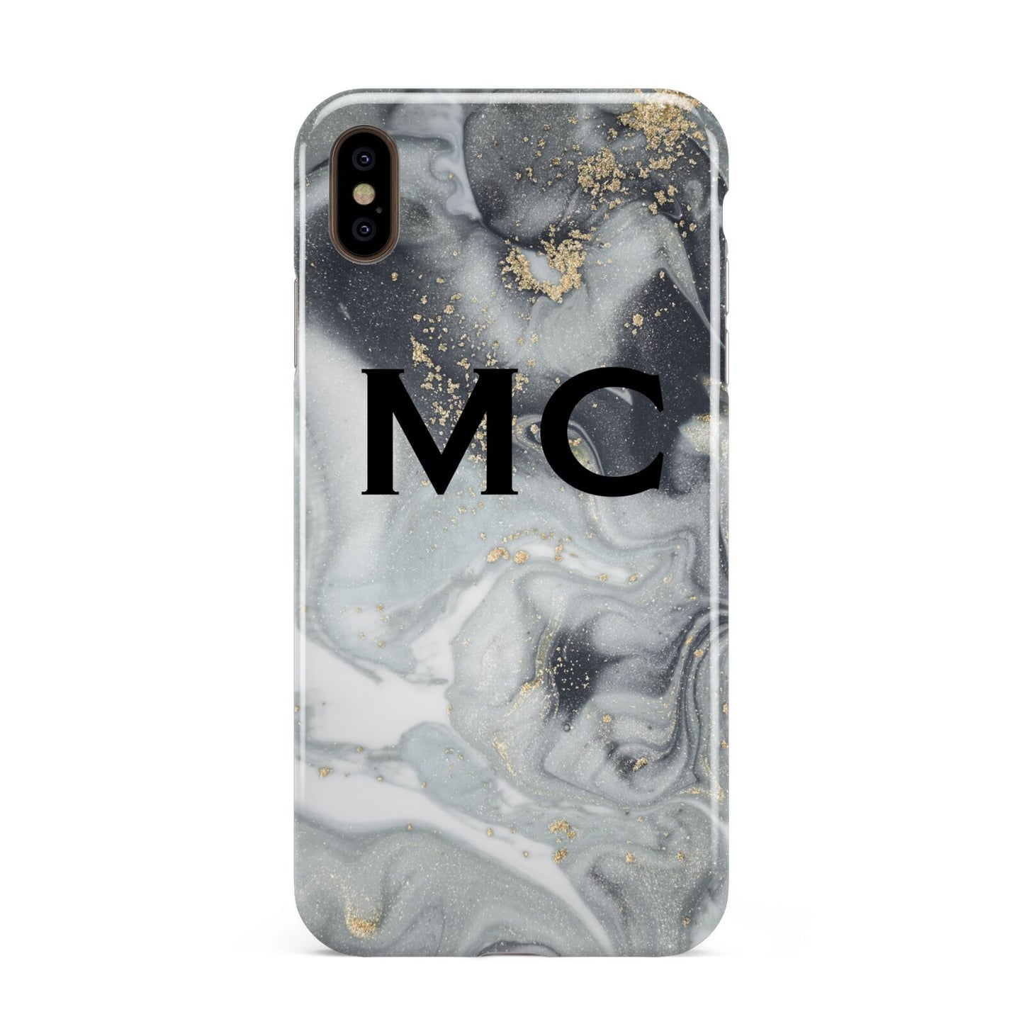 Monogram Black White Swirl Marble Apple iPhone Xs Max 3D Tough Case