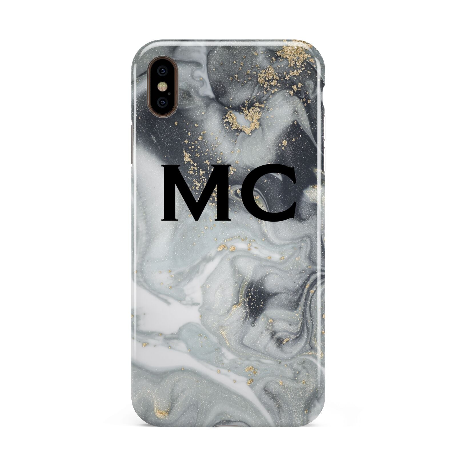 Monogram Black White Swirl Marble Apple iPhone Xs Max 3D Tough Case