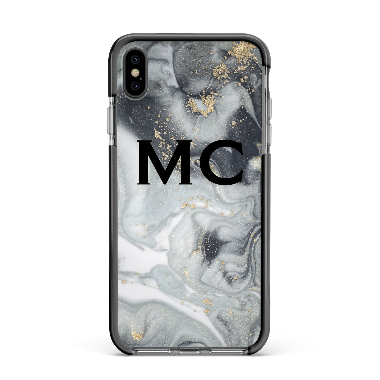 Monogram Black White Swirl Marble Apple iPhone Xs Max Impact Case Black Edge on Black Phone