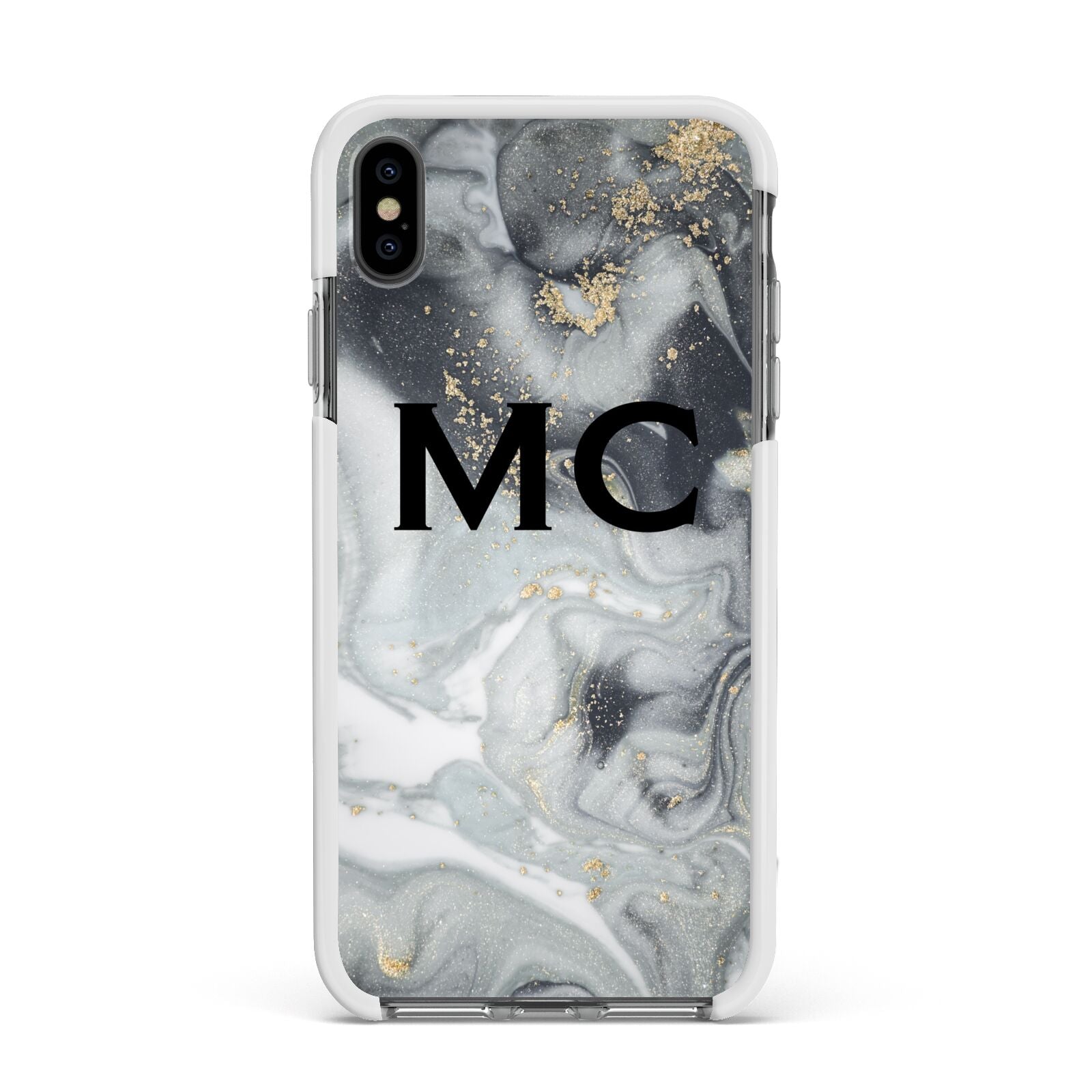 Monogram Black White Swirl Marble Apple iPhone Xs Max Impact Case White Edge on Black Phone