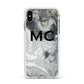 Monogram Black White Swirl Marble Apple iPhone Xs Max Impact Case White Edge on Silver Phone