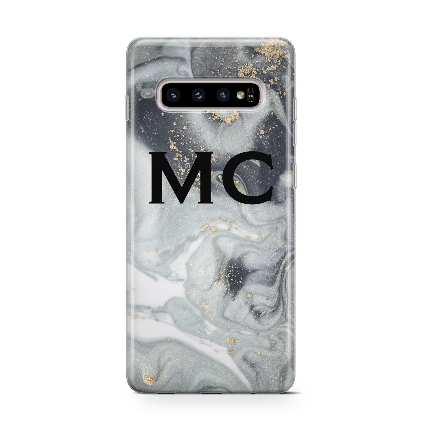 Monogram Black White Swirl Marble Protective Samsung Galaxy Case