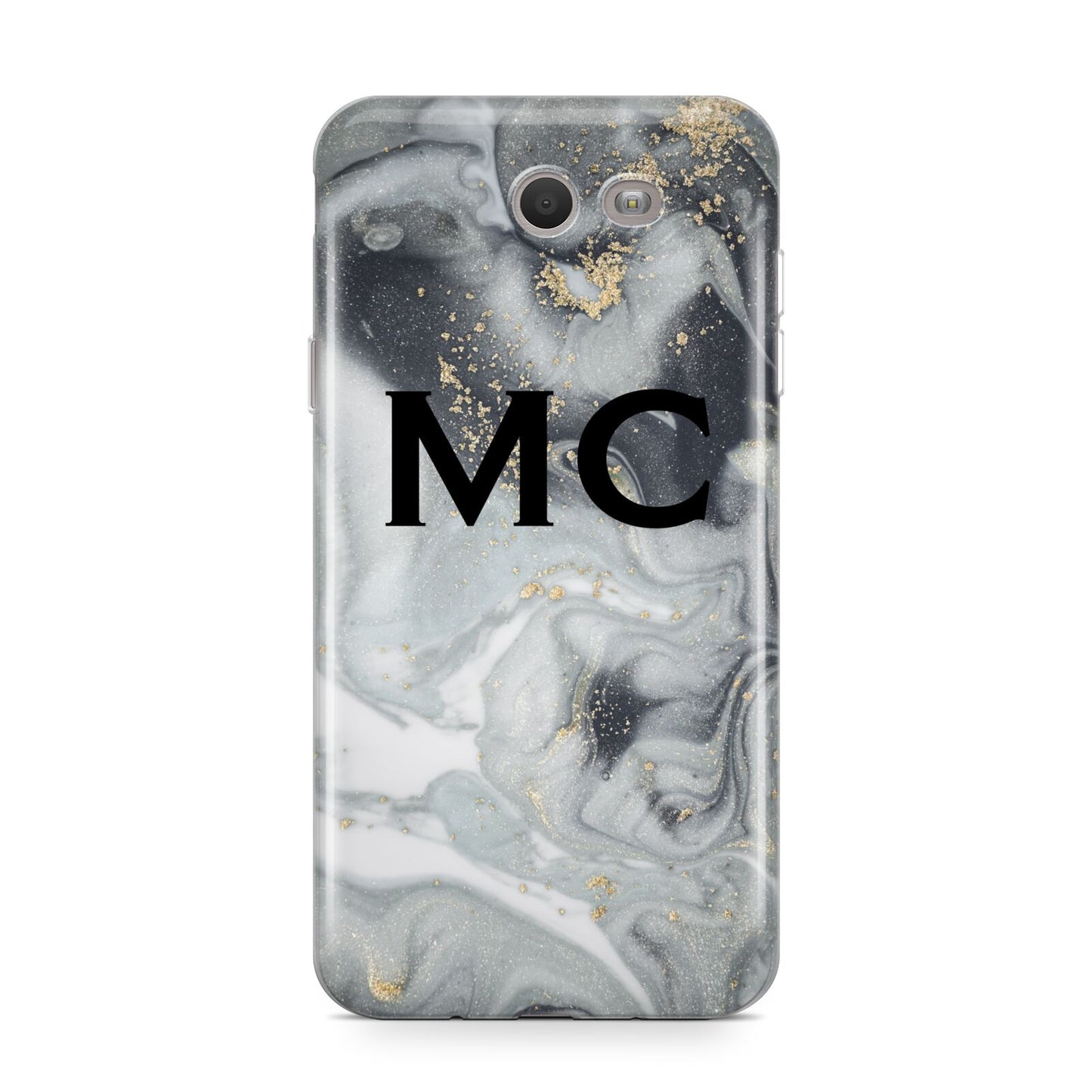 Monogram Black White Swirl Marble Samsung Galaxy J7 2017 Case