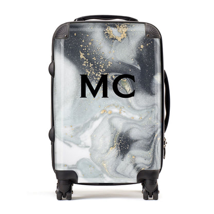 Monogram Black White Swirl Marble Suitcase