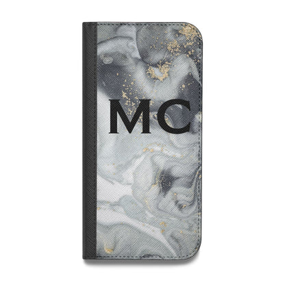 Monogram Black White Swirl Marble Vegan Leather Flip Samsung Case