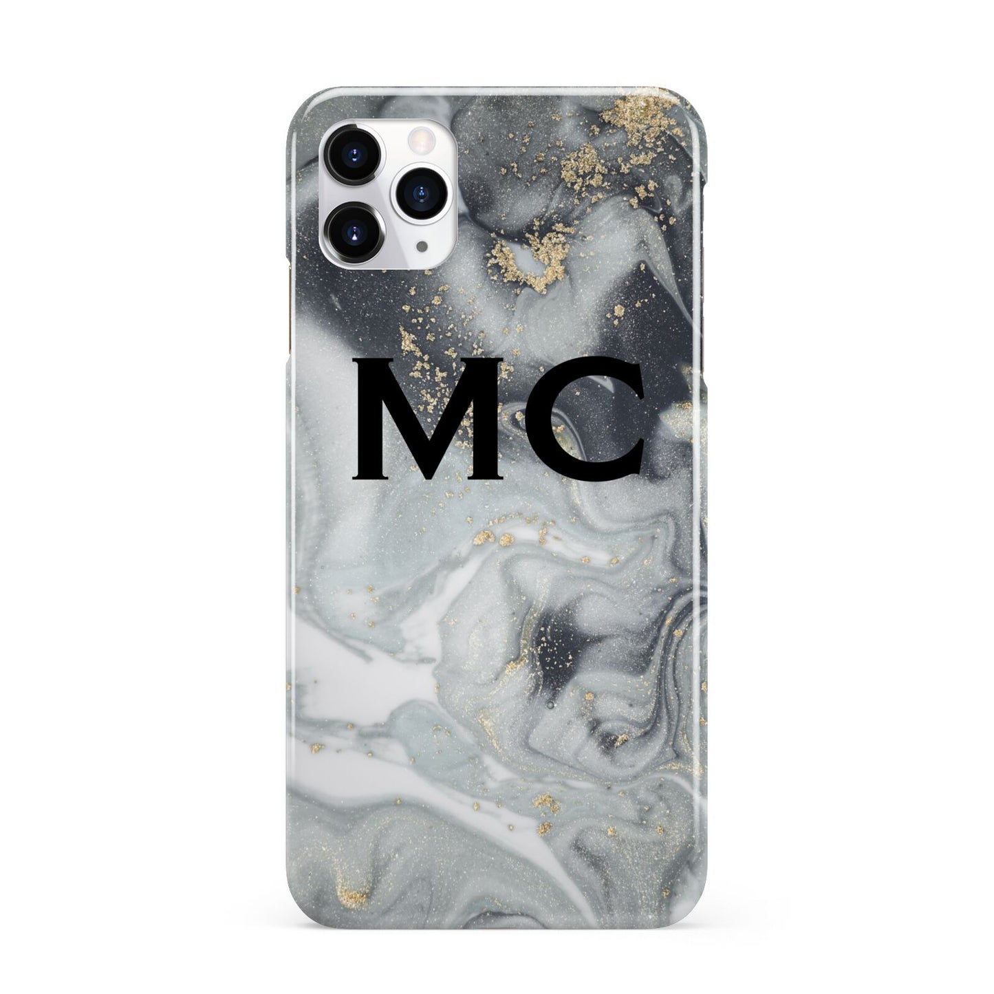 Monogram Black White Swirl Marble iPhone 11 Pro Max 3D Snap Case