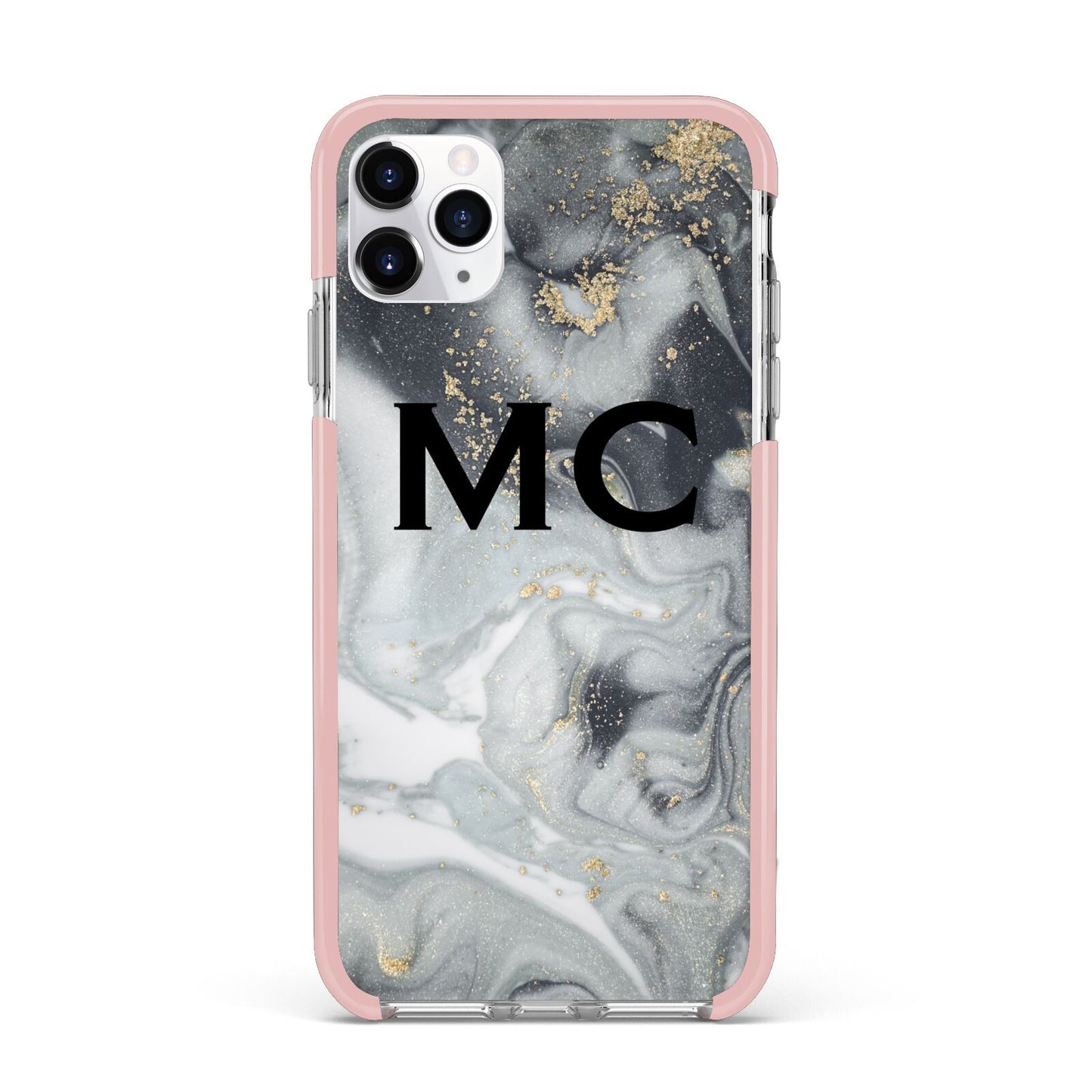 Monogram Black White Swirl Marble iPhone 11 Pro Max Impact Pink Edge Case