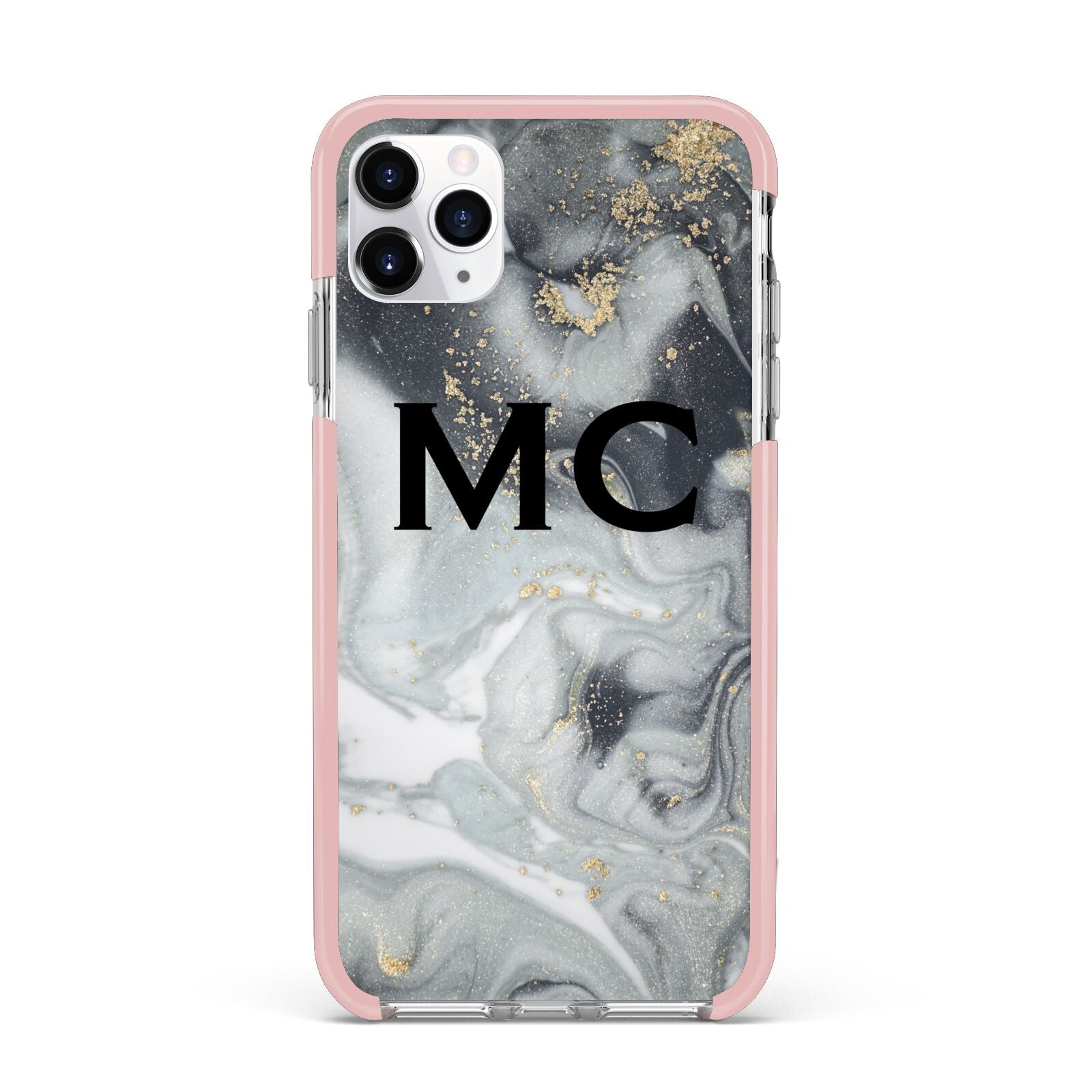 Monogram Black White Swirl Marble iPhone 11 Pro Max Impact Pink Edge Case