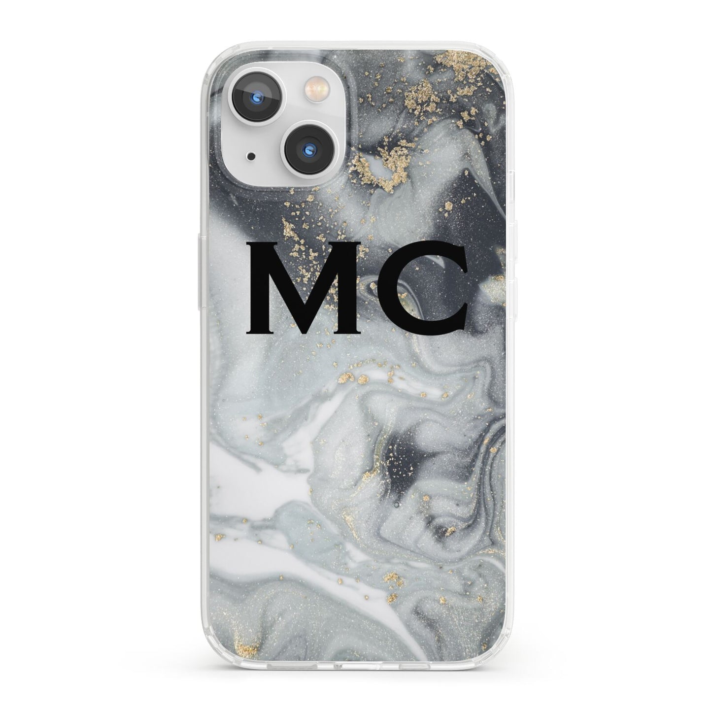 Monogram Black White Swirl Marble iPhone 13 Clear Bumper Case