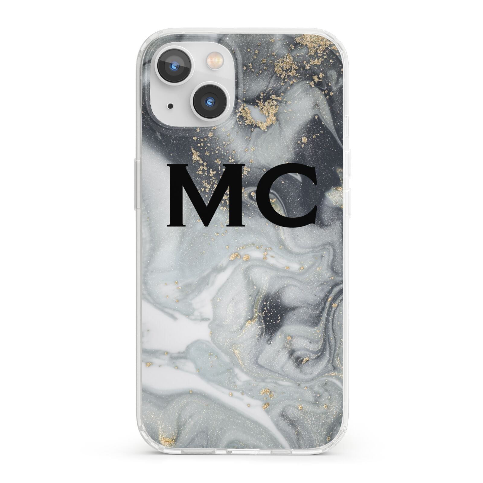 Monogram Black White Swirl Marble iPhone 13 Clear Bumper Case