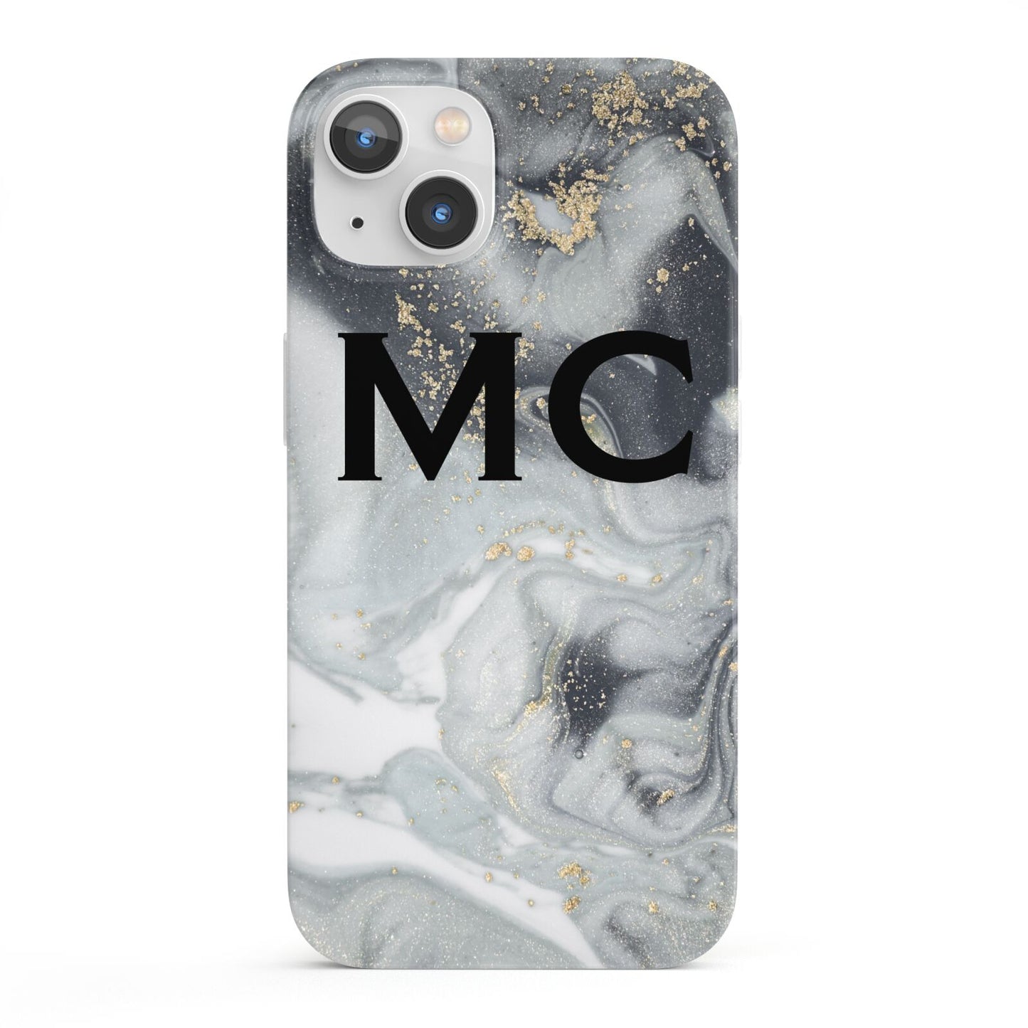 Monogram Black White Swirl Marble iPhone 13 Full Wrap 3D Snap Case