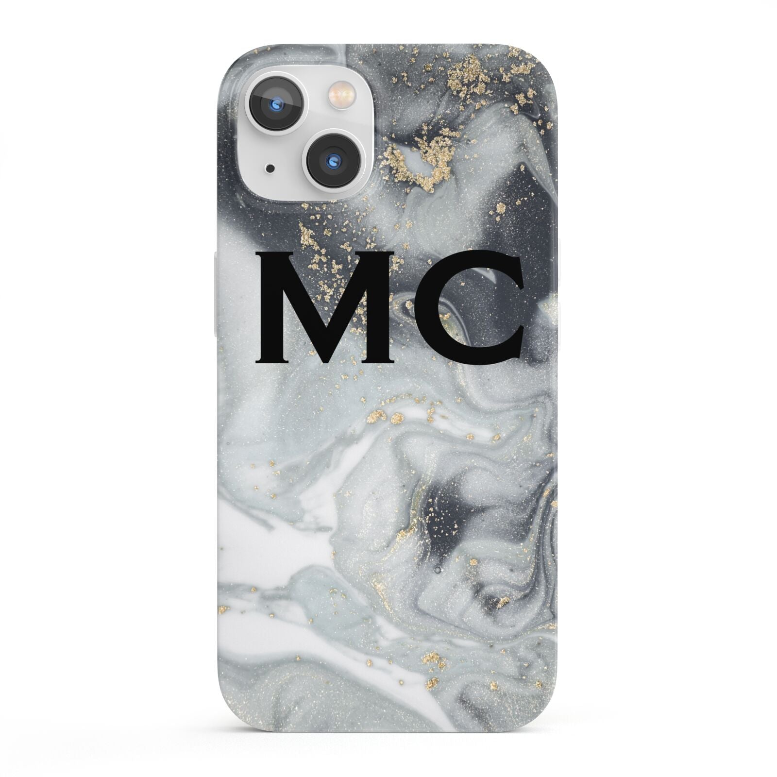 Monogram Black White Swirl Marble iPhone 13 Full Wrap 3D Snap Case
