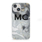 Monogram Black White Swirl Marble iPhone 13 Mini Clear Bumper Case