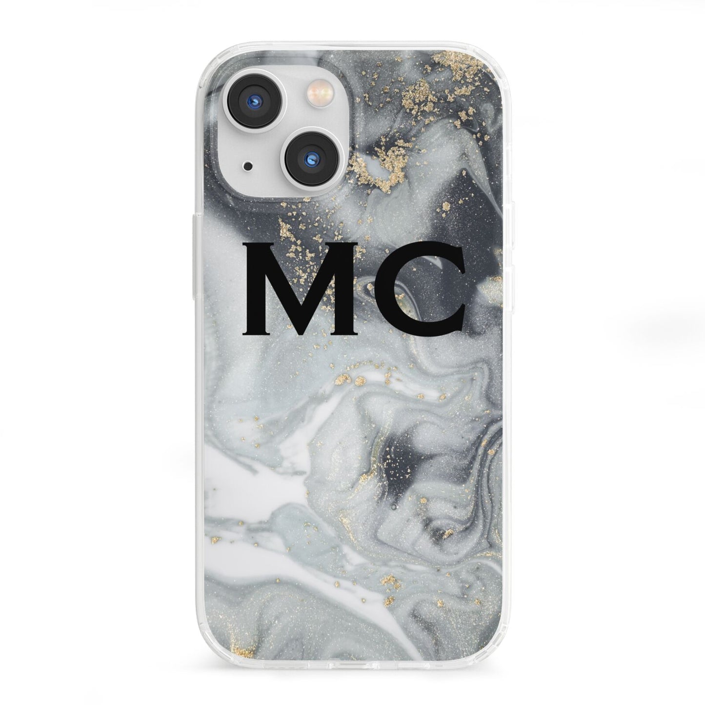Monogram Black White Swirl Marble iPhone 13 Mini Clear Bumper Case