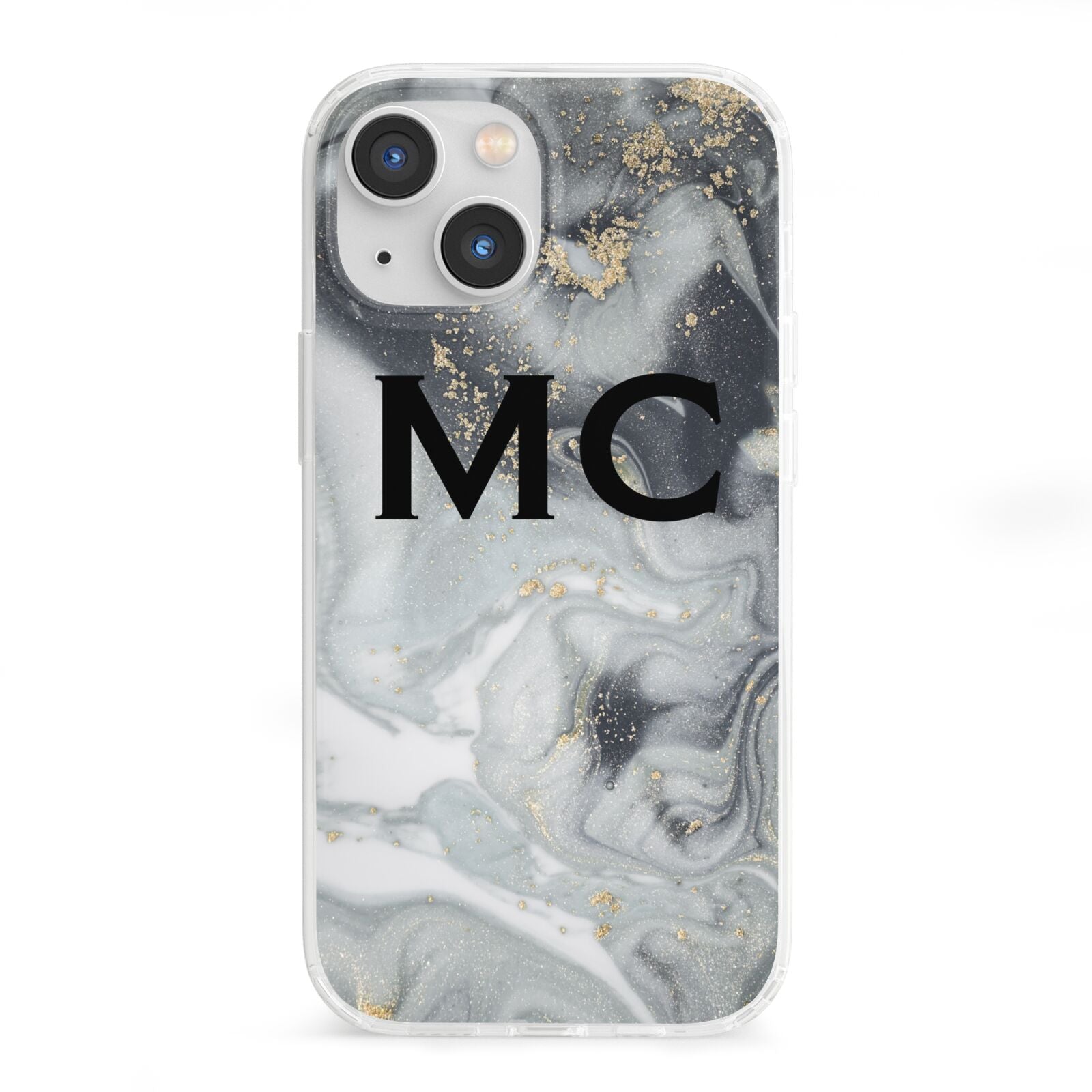 Monogram Black White Swirl Marble iPhone 13 Mini Clear Bumper Case