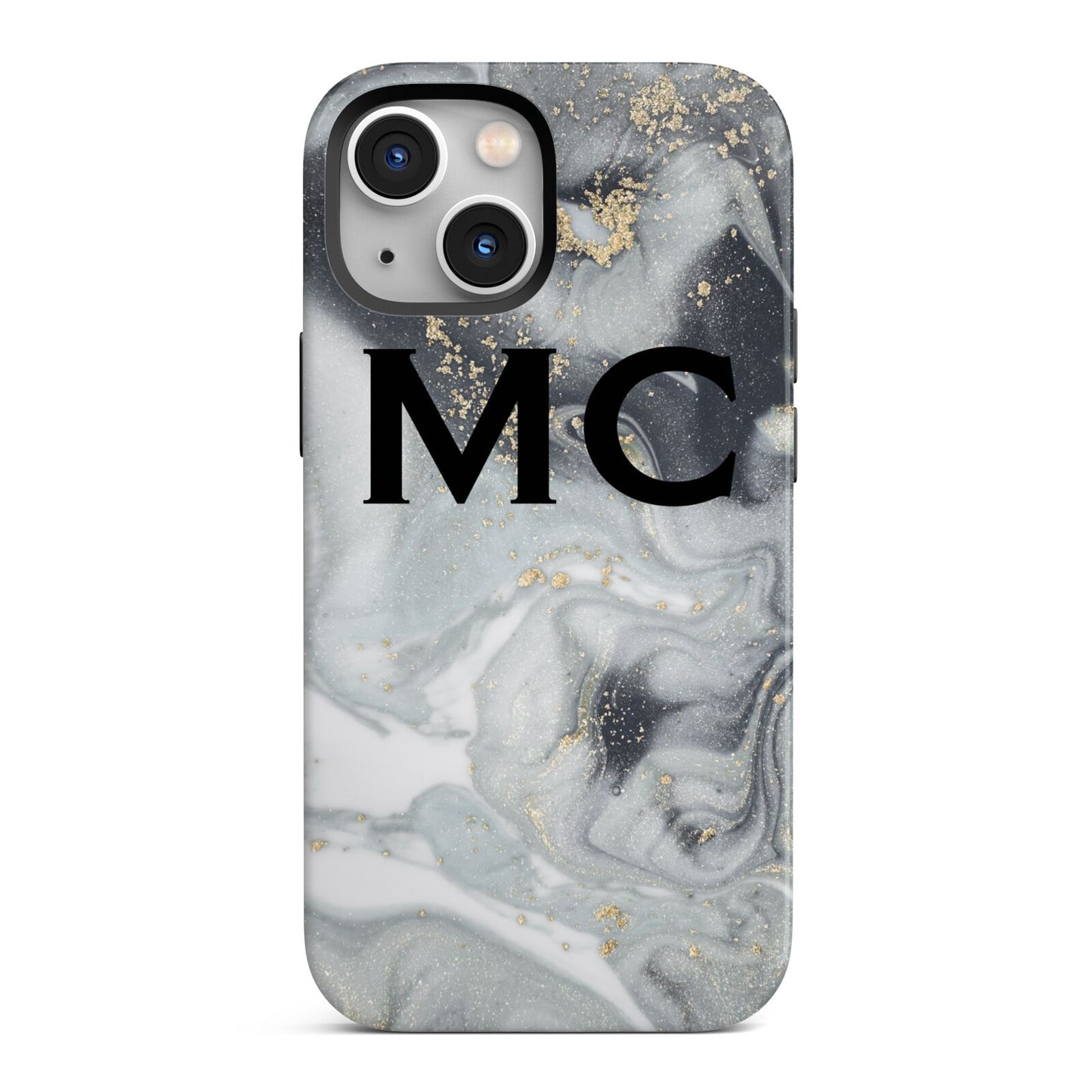 Monogram Black White Swirl Marble iPhone 13 Mini Full Wrap 3D Tough Case