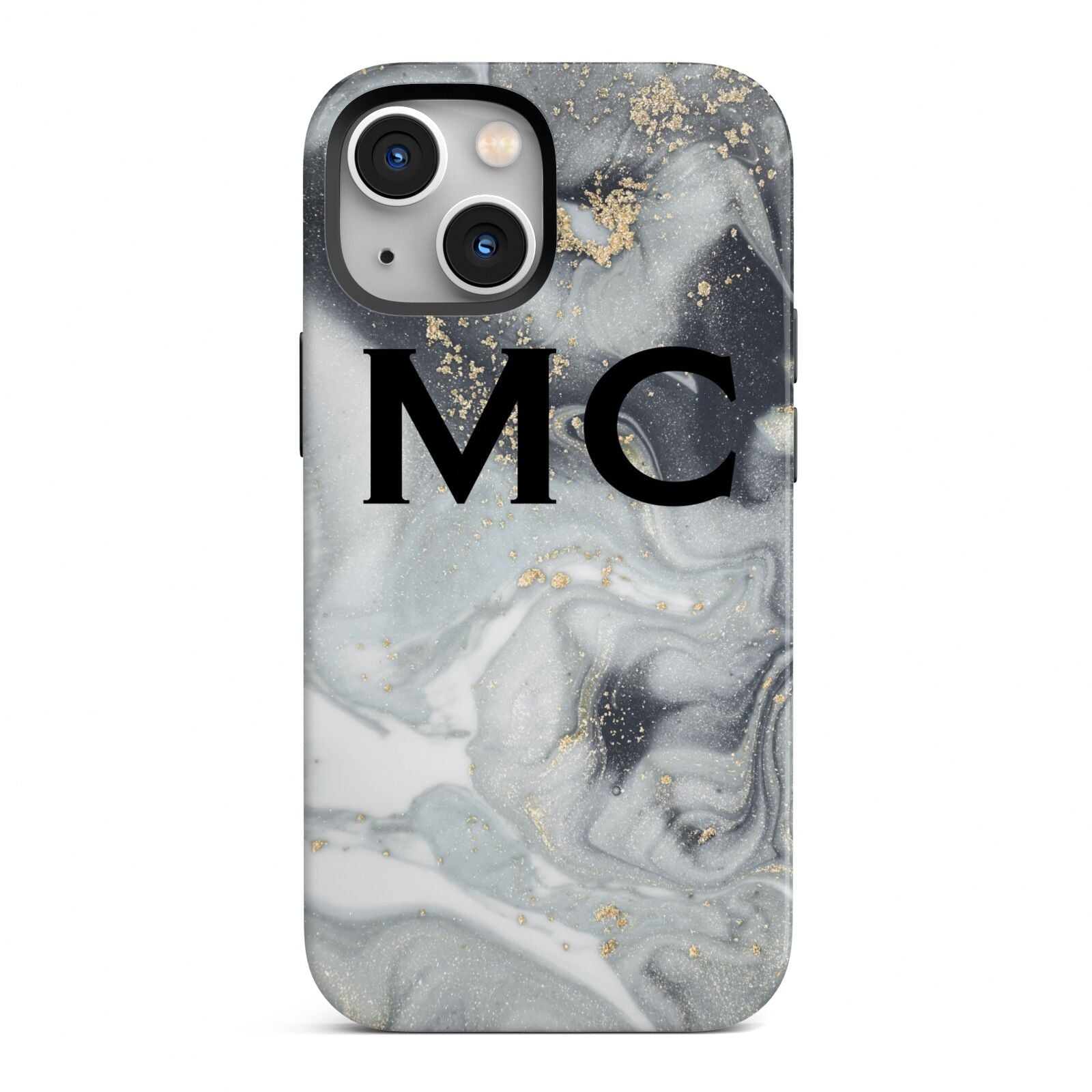 Monogram Black White Swirl Marble iPhone 13 Mini Full Wrap 3D Tough Case