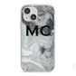 Monogram Black White Swirl Marble iPhone 13 Mini TPU Impact Case with White Edges