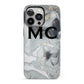 Monogram Black White Swirl Marble iPhone 13 Pro Full Wrap 3D Tough Case