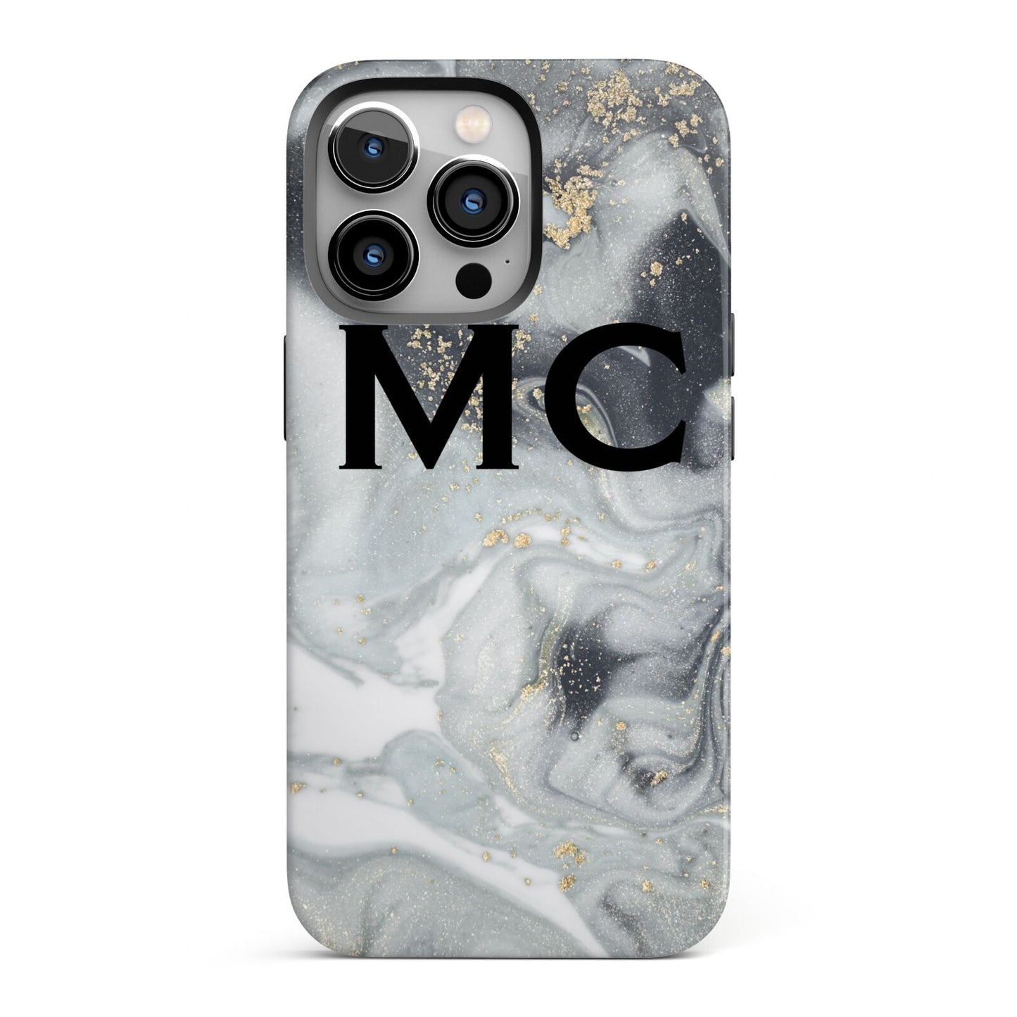 Monogram Black White Swirl Marble iPhone 13 Pro Full Wrap 3D Tough Case
