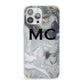 Monogram Black White Swirl Marble iPhone 13 Pro Max Clear Bumper Case