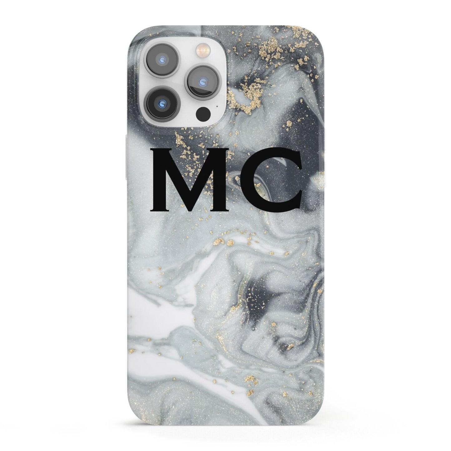 Monogram Black White Swirl Marble iPhone 13 Pro Max Full Wrap 3D Snap Case