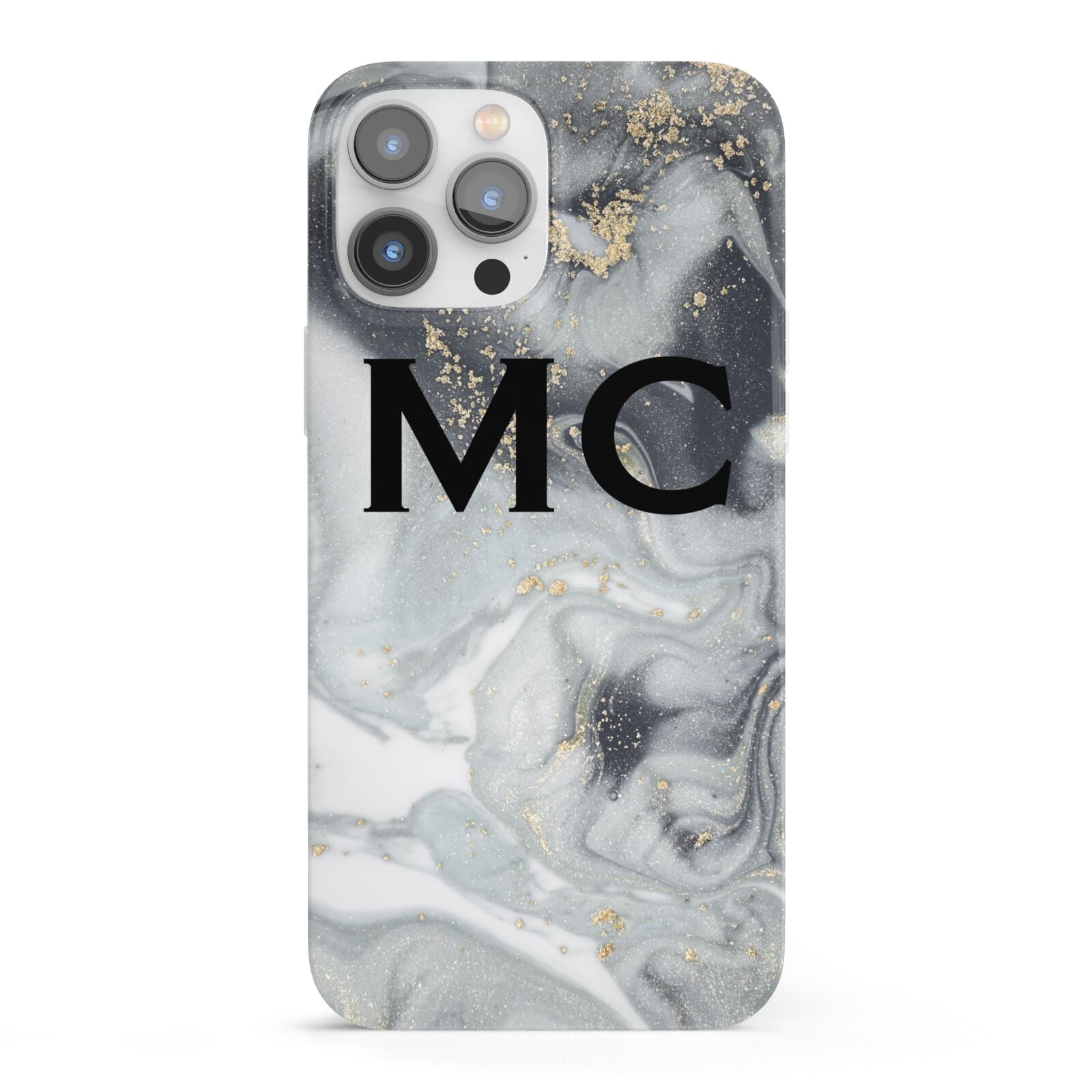 Monogram Black White Swirl Marble iPhone 13 Pro Max Full Wrap 3D Snap Case