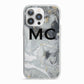 Monogram Black White Swirl Marble iPhone 13 Pro TPU Impact Case with White Edges
