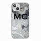 Monogram Black White Swirl Marble iPhone 13 TPU Impact Case with White Edges