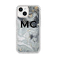 Monogram Black White Swirl Marble iPhone 14 Clear Tough Case Starlight