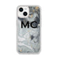 Monogram Black White Swirl Marble iPhone 14 Glitter Tough Case Starlight