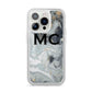 Monogram Black White Swirl Marble iPhone 14 Pro Clear Tough Case Silver