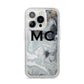 Monogram Black White Swirl Marble iPhone 14 Pro Glitter Tough Case Silver