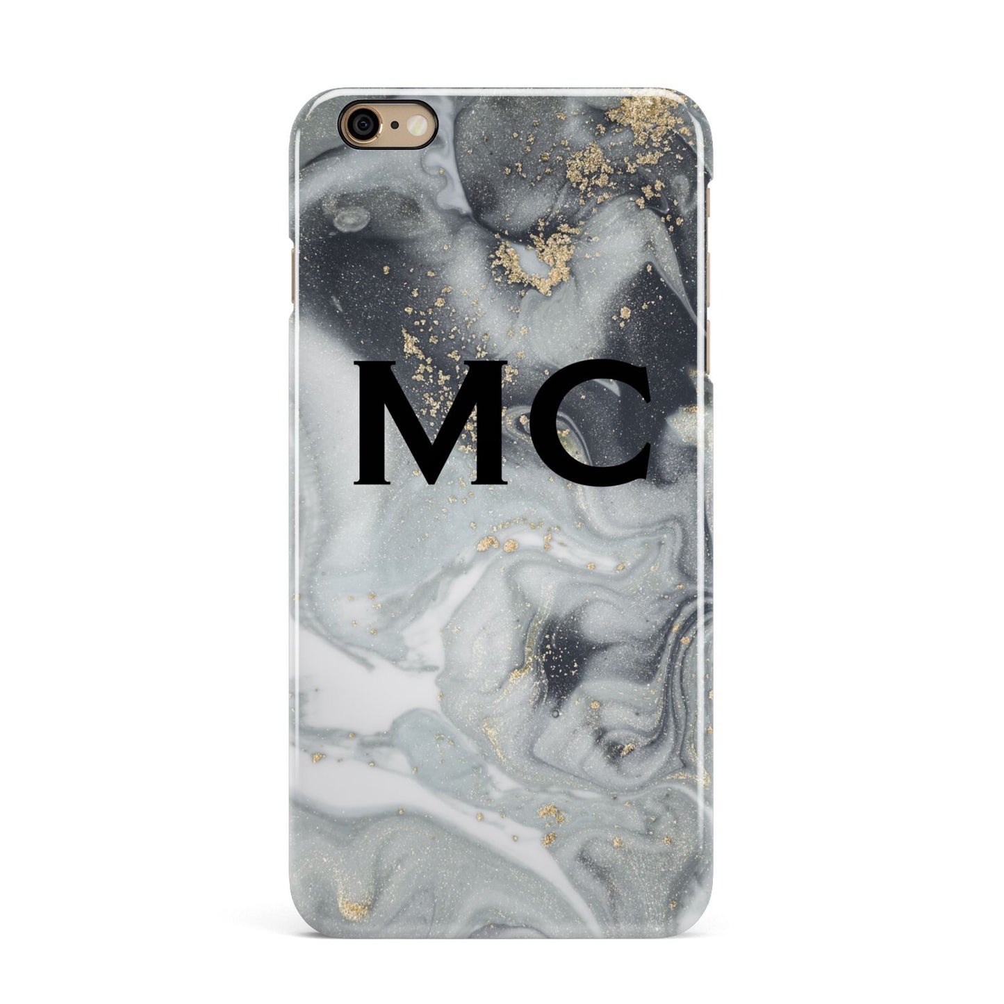 Monogram Black White Swirl Marble iPhone 6 Plus 3D Snap Case on Gold Phone