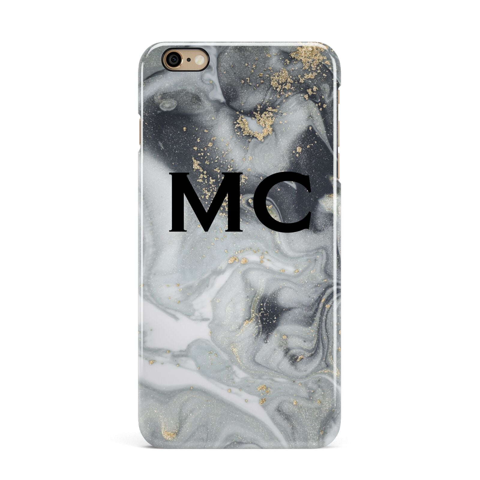 Monogram Black White Swirl Marble iPhone 6 Plus 3D Snap Case on Gold Phone